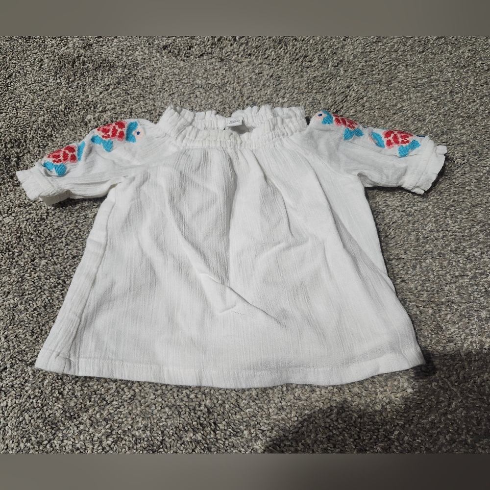 Janie And Jack Charming White Baby Blouse with Embroidered Sleeves Size 12-18 M